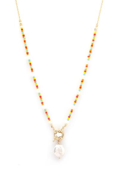 PEARL PENDANT COLORFUL BEADED NECKLACE