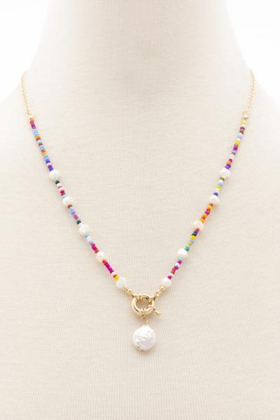PEARL PENDANT COLORFUL BEADED NECKLACE