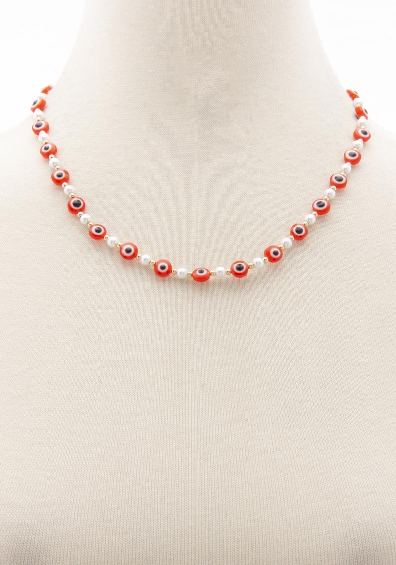 EVIL EYE PEARL BEAD NECKLACE