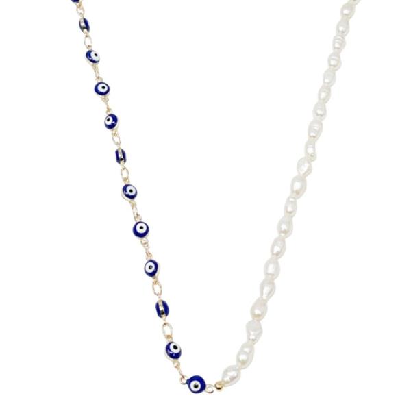 DAINTY EVIL EYE BEAD PEARL NECKLACE