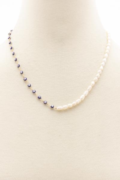 DAINTY EVIL EYE BEAD PEARL NECKLACE
