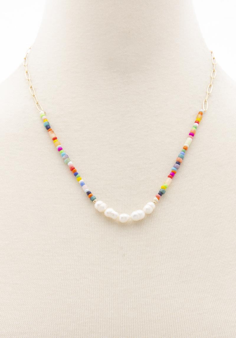 SEED BEAD PEARL OVAL LINK NECKLACE