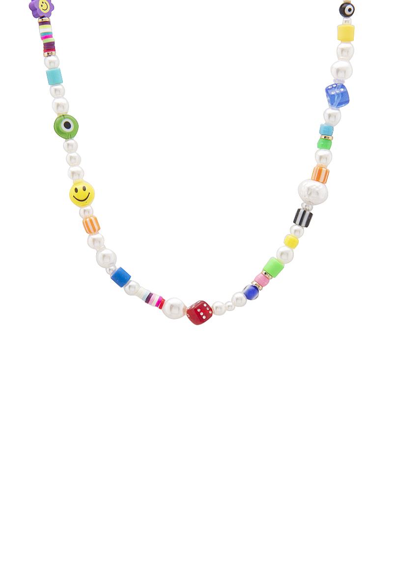 HAPPY FACE DICE CUBE BEADED NECKLACE
