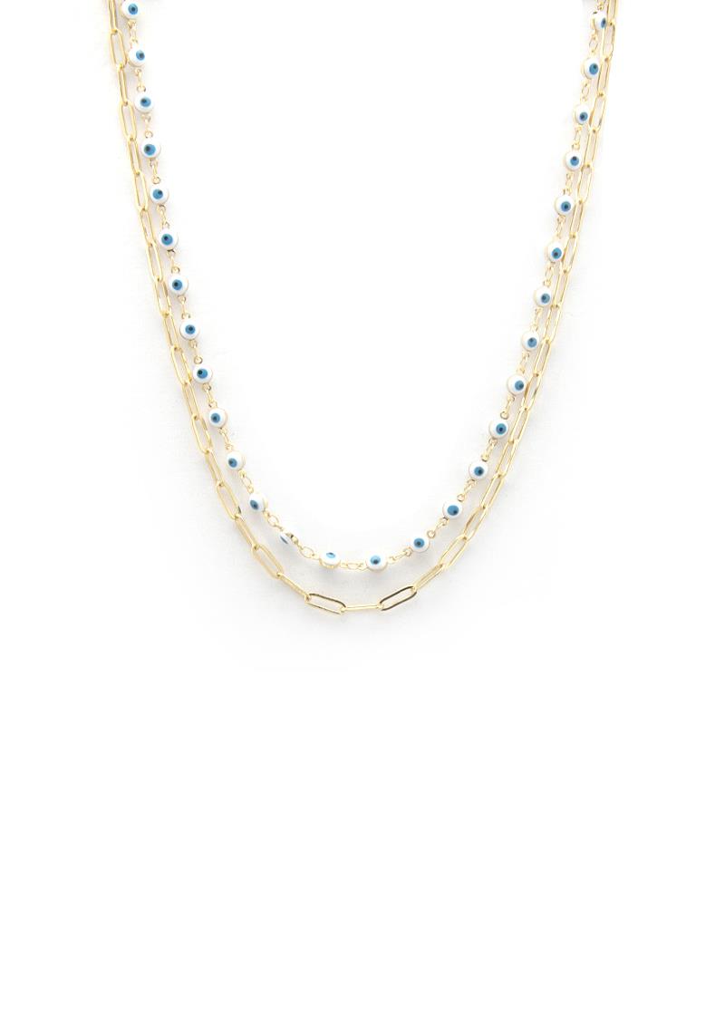 EVIL EYE BEAD OVAL LINK LAYERED NECKLACE
