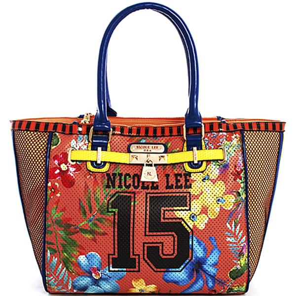 NICOLE LEE FLORAL SATCHEL WITH LONG STRAP