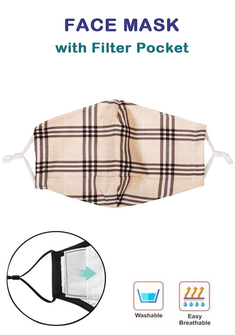 FASHION CHECK PRINT FILTER CHANGEABLE FABRIC MASK