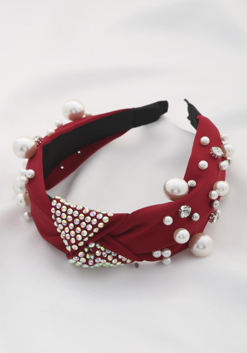 PEARL BEAD RHINESTONE KNOT HEADBAND