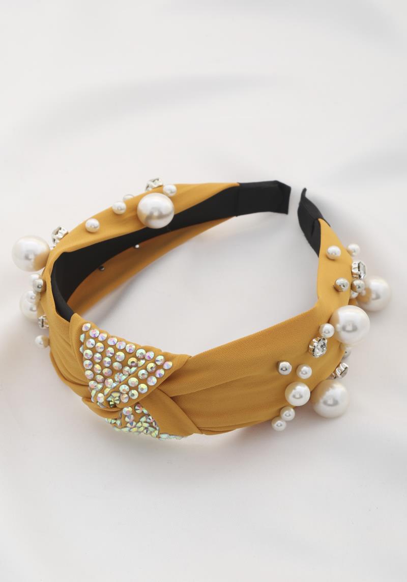 PEARL BEAD RHINESTONE KNOT HEADBAND