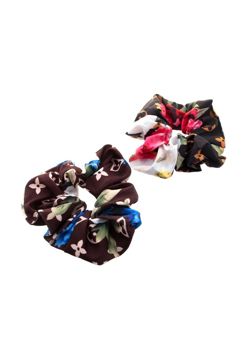 FLOWER PRINT HAIR TIE SCRUNCHIES 2 PC SET