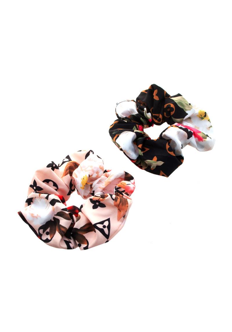 FLOWER PRINT HAIR TIE SCRUNCHIES 2 PC SET