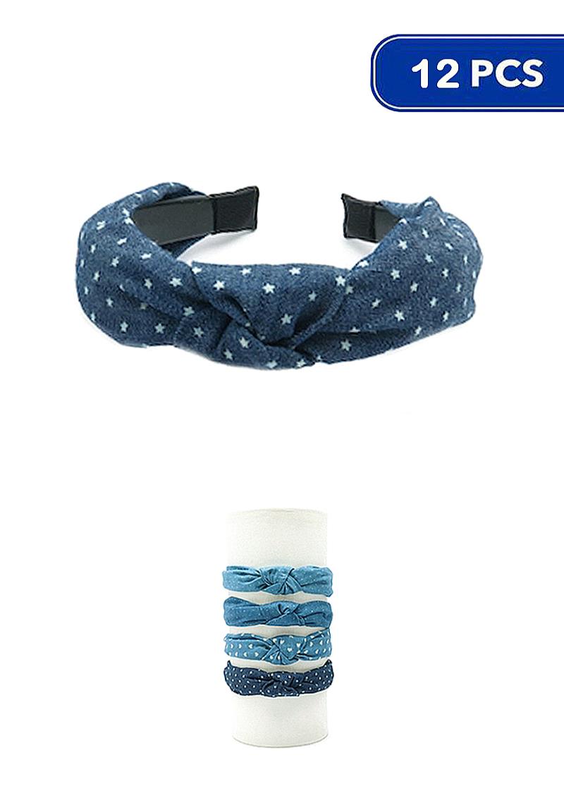VARIETY PRINTED DENIM KNOTTED HEADBAND (12 UNITS)