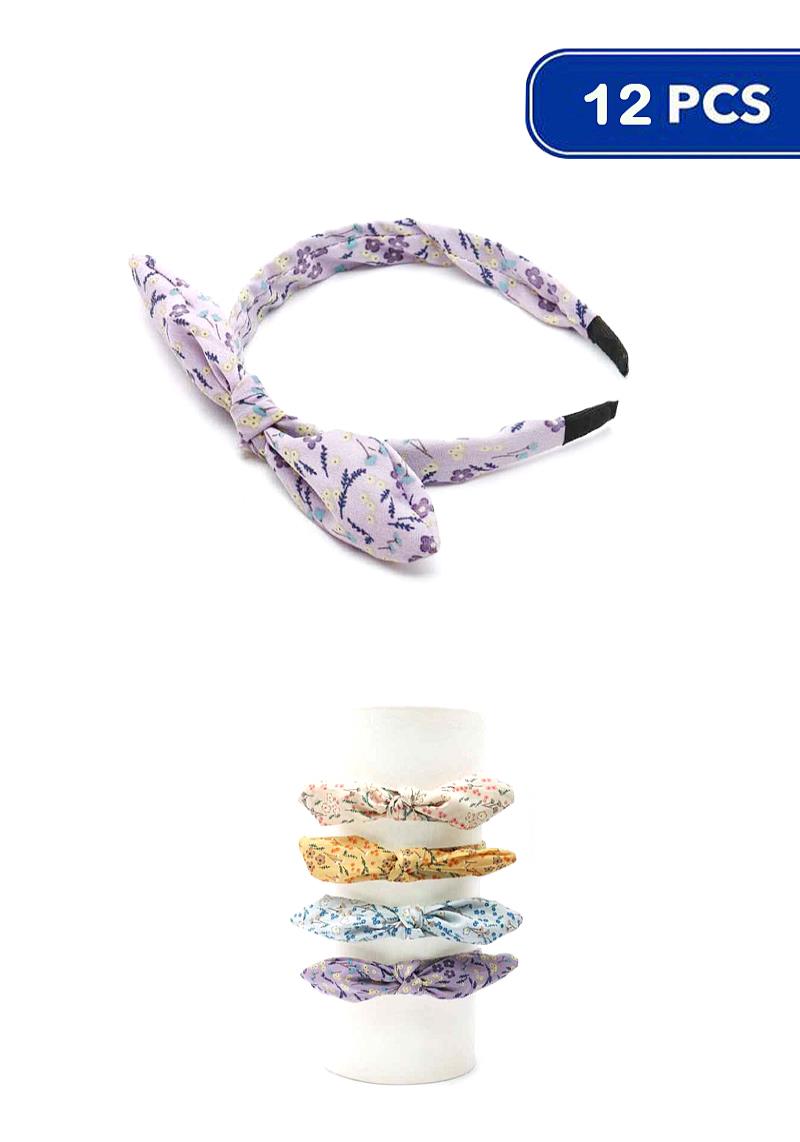 CHIC HAIR FLOWER PRINT BOW HAIR HEADBAND (12 UNITS)