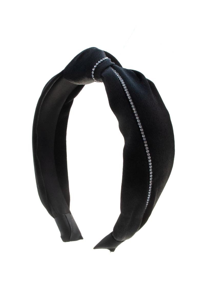 SATIN 1 LINE RHINESTONE MID KNOT HEADBAND