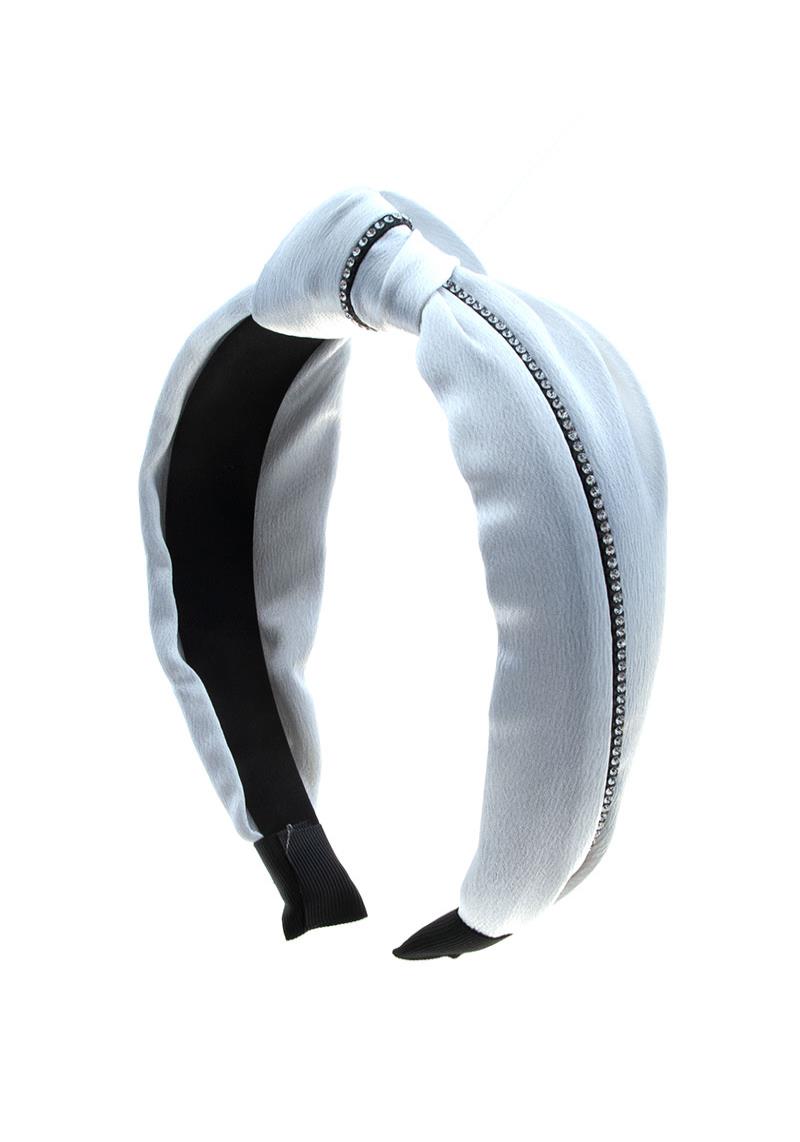SATIN 1 LINE RHINESTONE MID KNOT HEADBAND