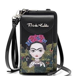 FRIDA KAHLO FLORAL PRINT HAND CLUTCH WALLET WITH SHOULDER STRAP  4.5 X 2 X 8