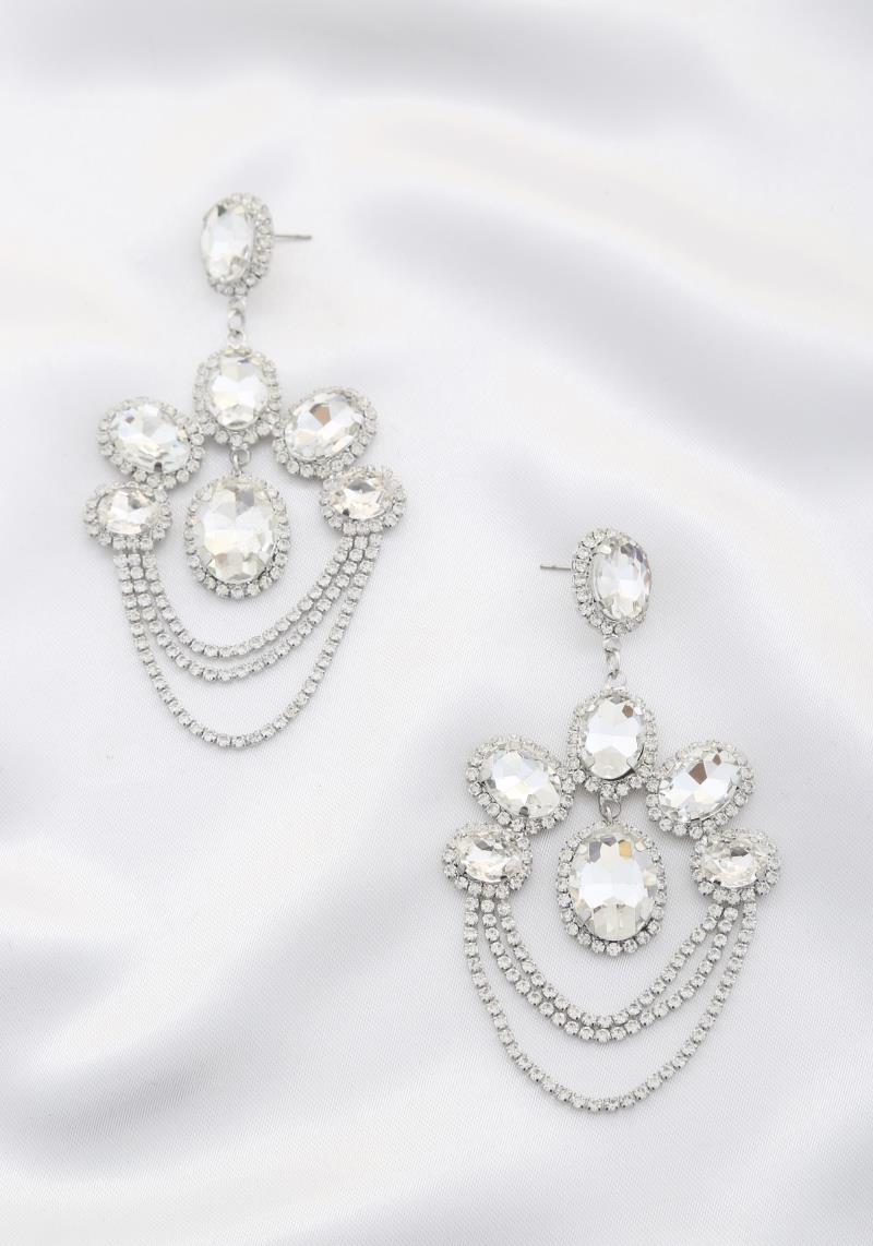 OVAL RHINESTONE DANGLE EARRING