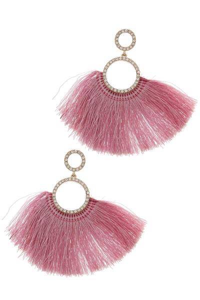 DOUBEL RHINESTONE RING TASSEL DROP EARRING