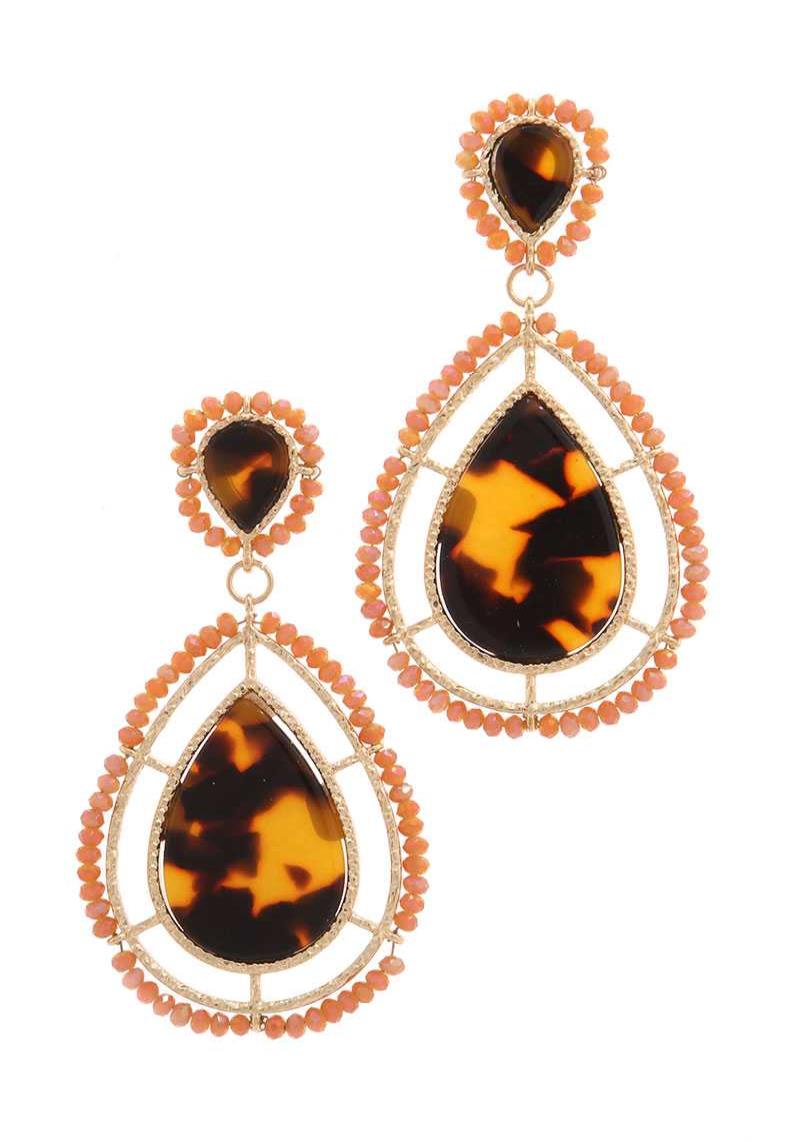 DOUBLE BEADED ACETATE TEAR DROP SHAPE EARRING