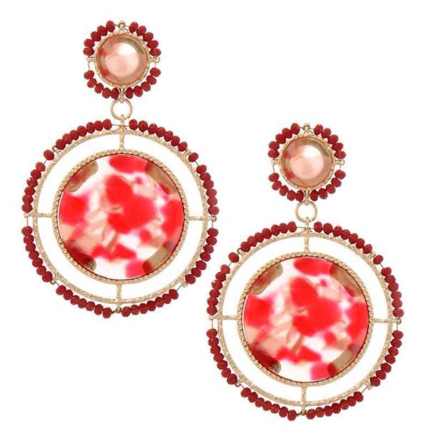 ACETATE DOUBLE CIRCLE BEADED POST DROP EARRING