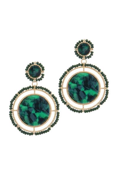 ACETATE DOUBLE CIRCLE BEADED POST DROP EARRING