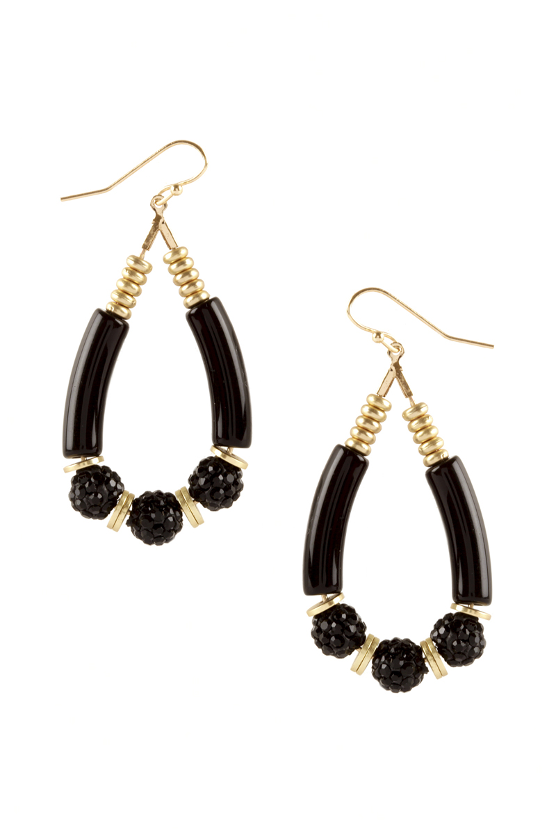 RHINESTONE BALL ACRYLIC TEARDROP DANGLE EARRING