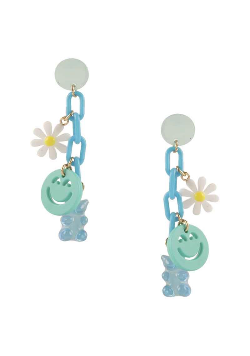 FLOWER BEAR SMILE DROP EARRING