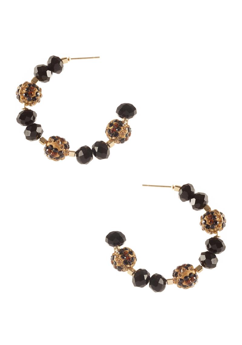 CRYSTAL RHINESTONE BALL HOOP EARRING