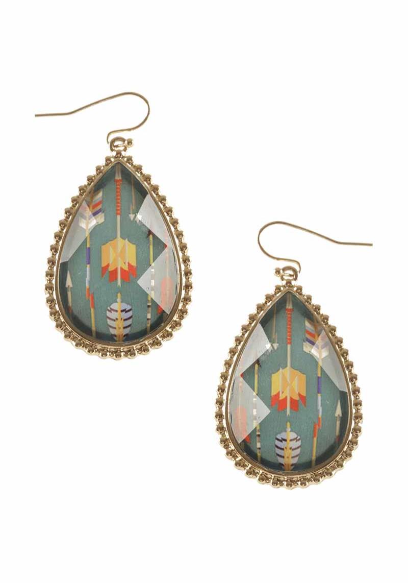 RESIN ARROW PRINT TEARDROP DANGLE EARRING