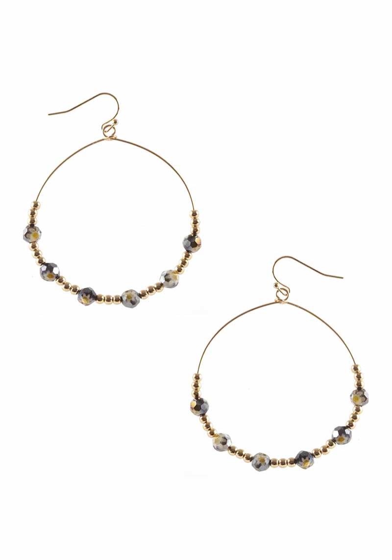 METAL CRYSTAL BEAD ROUND DANGLE EARRING