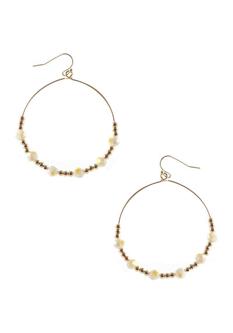 METAL CRYSTAL BEAD ROUND DANGLE EARRING