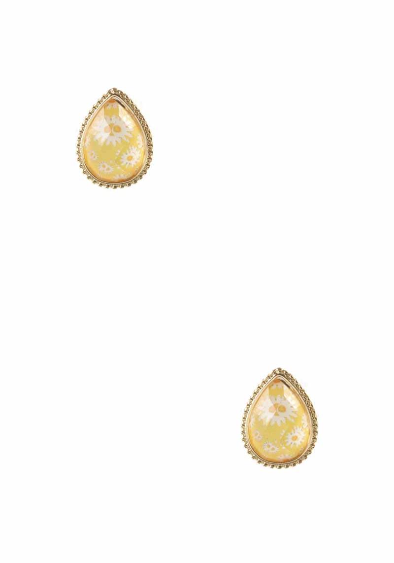 CRYSTAL FLOWER PRINT TEARDROP STUD EARRING