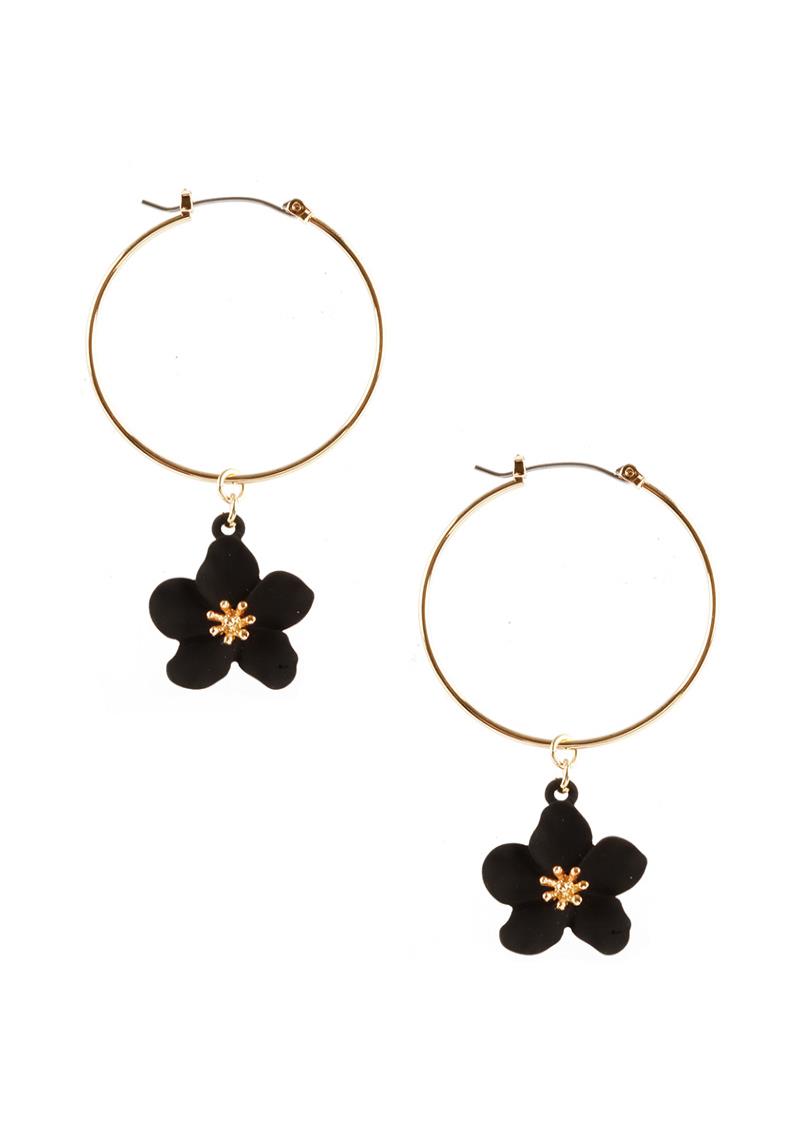 FASHION METAL HOOP FLOWER DANGLE EARRING