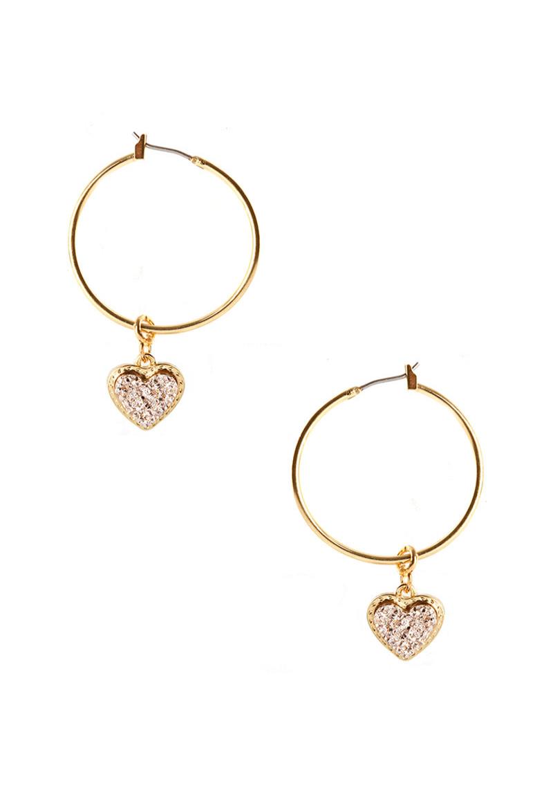 DRUZY HEART DANGLE METAL HOOP EARRING