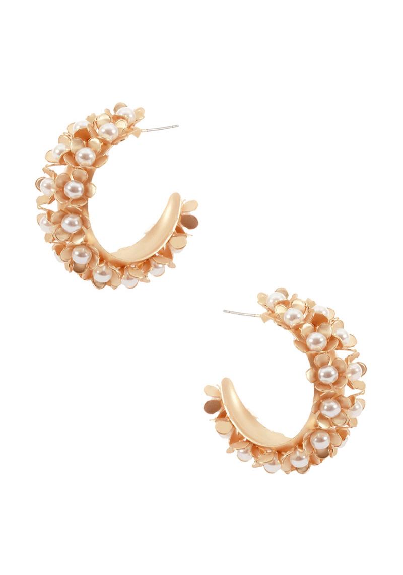 PEARL FLOWER OPEN CIRCLE EARRING