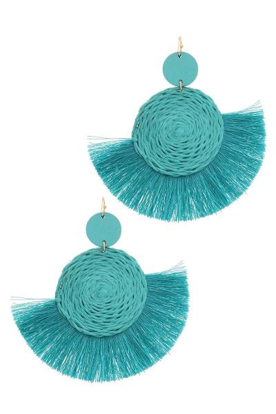 DOUBLE CIRCLE FAN TASSEL POST DROP EARRING