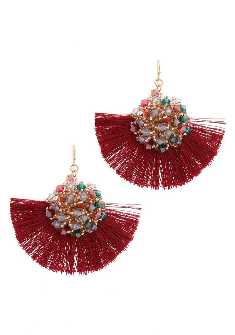 BEADED CLUSTER TASSEL DROP EARRING