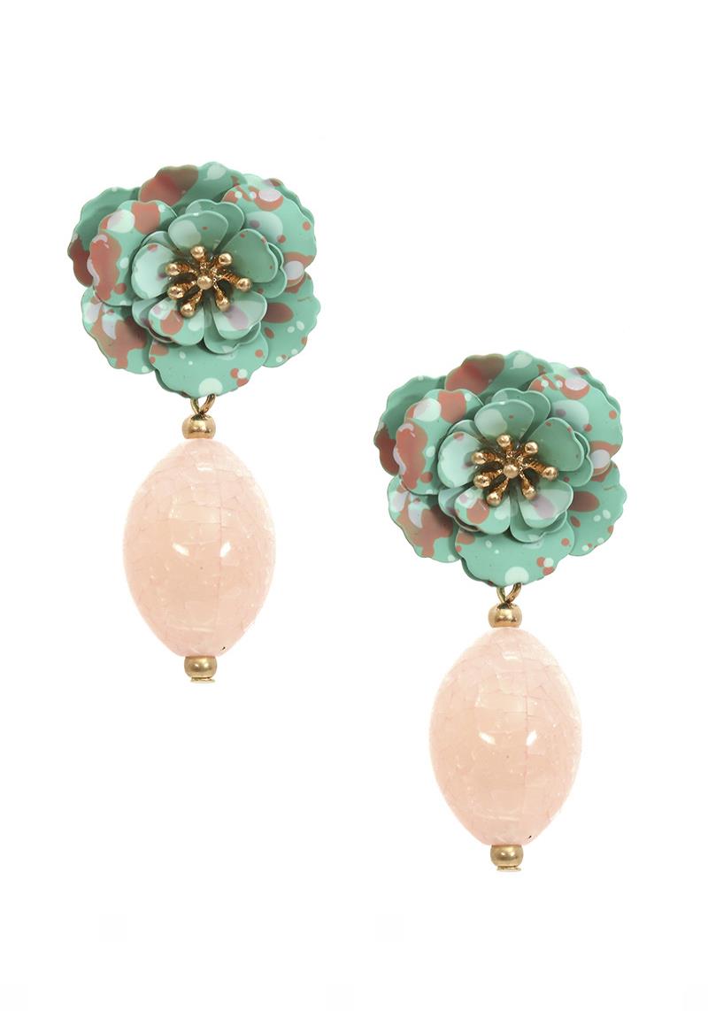 FLOWER ROUND STONE DANGLE EARRING