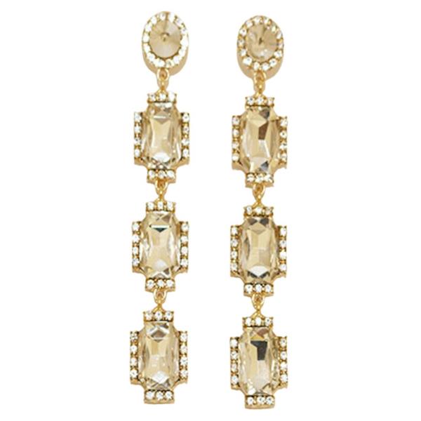 ROUND RECTANGLE CRYSTAL RHINESTONE DROP EARRING