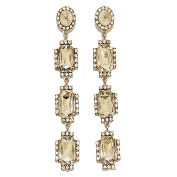 ROUND RECTANGLE CRYSTAL RHINESTONE DROP EARRING