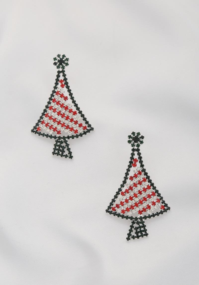 CHRISTMAS TREE RHINESTONE DANGLE EARRING