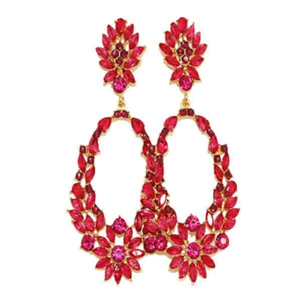 FLORAL PATTERN CRYSTAL DANGLE EARRING