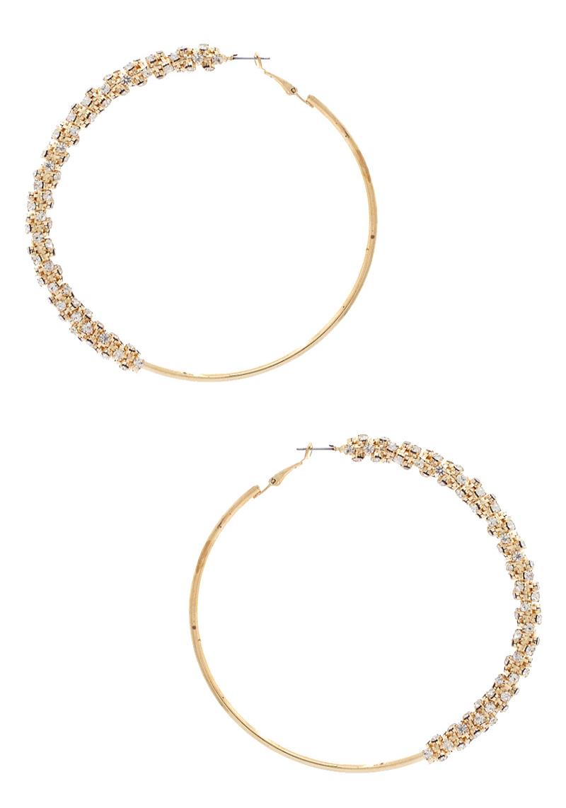 OVERSIZE RHINESTONE CHAIN EDGE HOOP EARRING