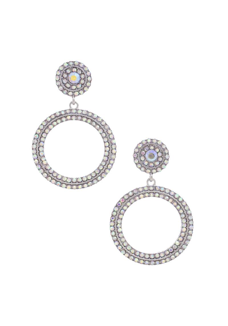 CIRCLE RHINESTONE POST DROP EARRING