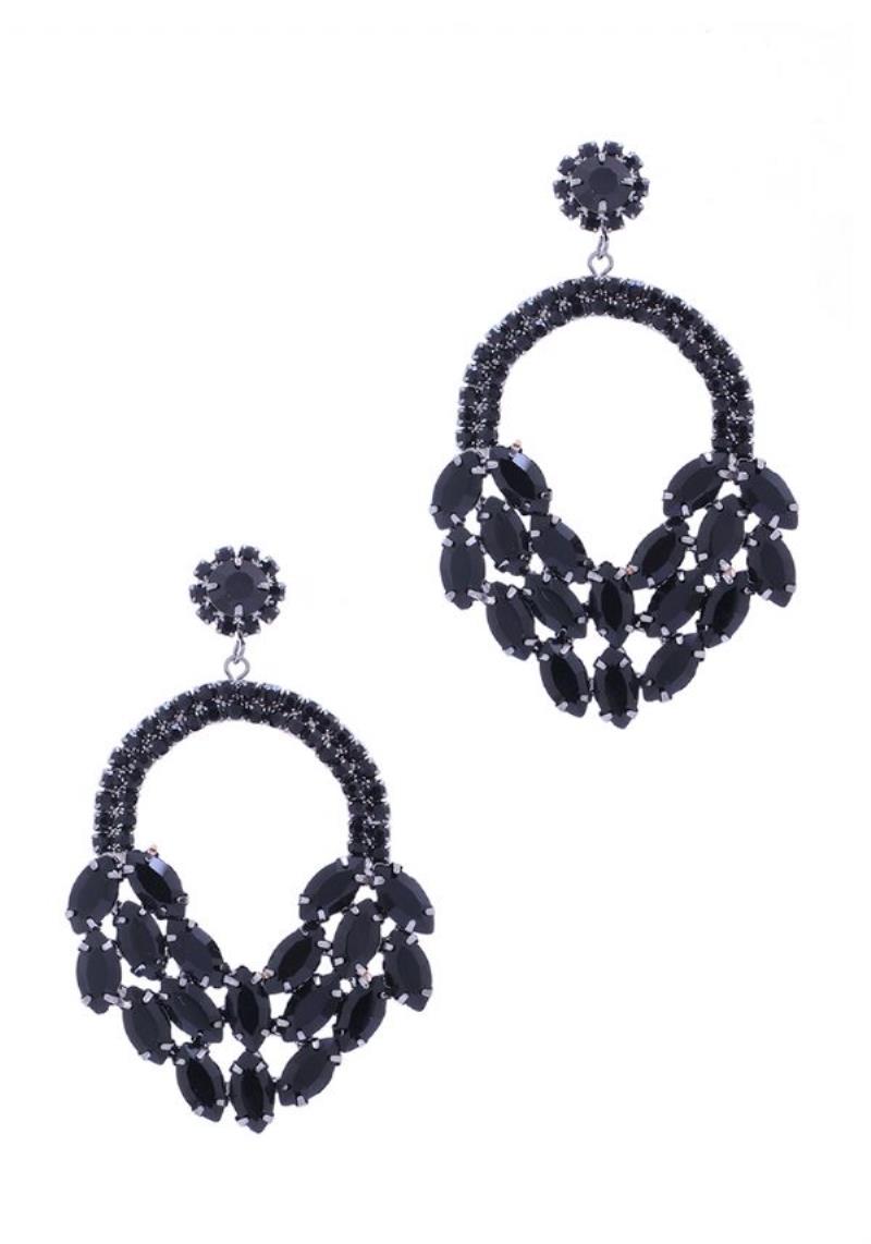 COLOR RHINESTONE HALF ROUND EARRING