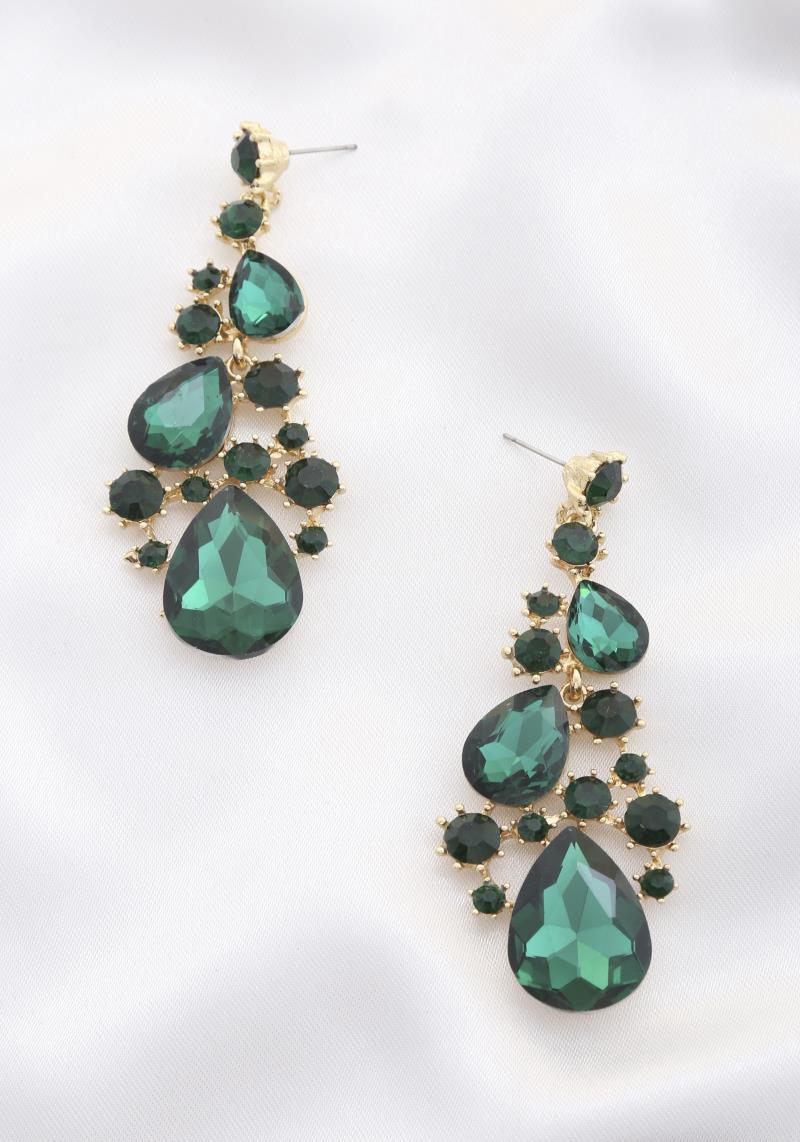 TRIPLE TEARDROP RHINESTONE DANGLE EARRING