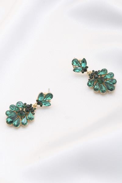 FLOWER SHAPE CRYSTAL DANGLE EARRING