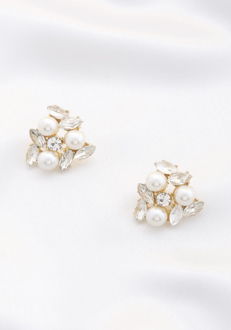 PEARL RHINESTONE CLUSTER EARRING