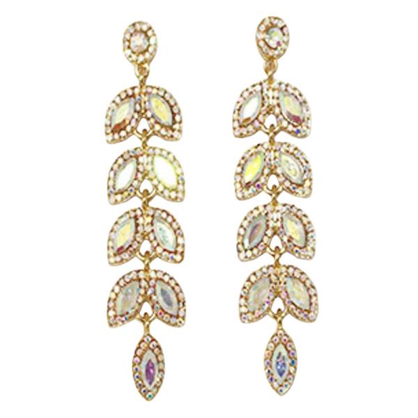 LEAF PATTERN RHINESTONE DANGLE EARRING