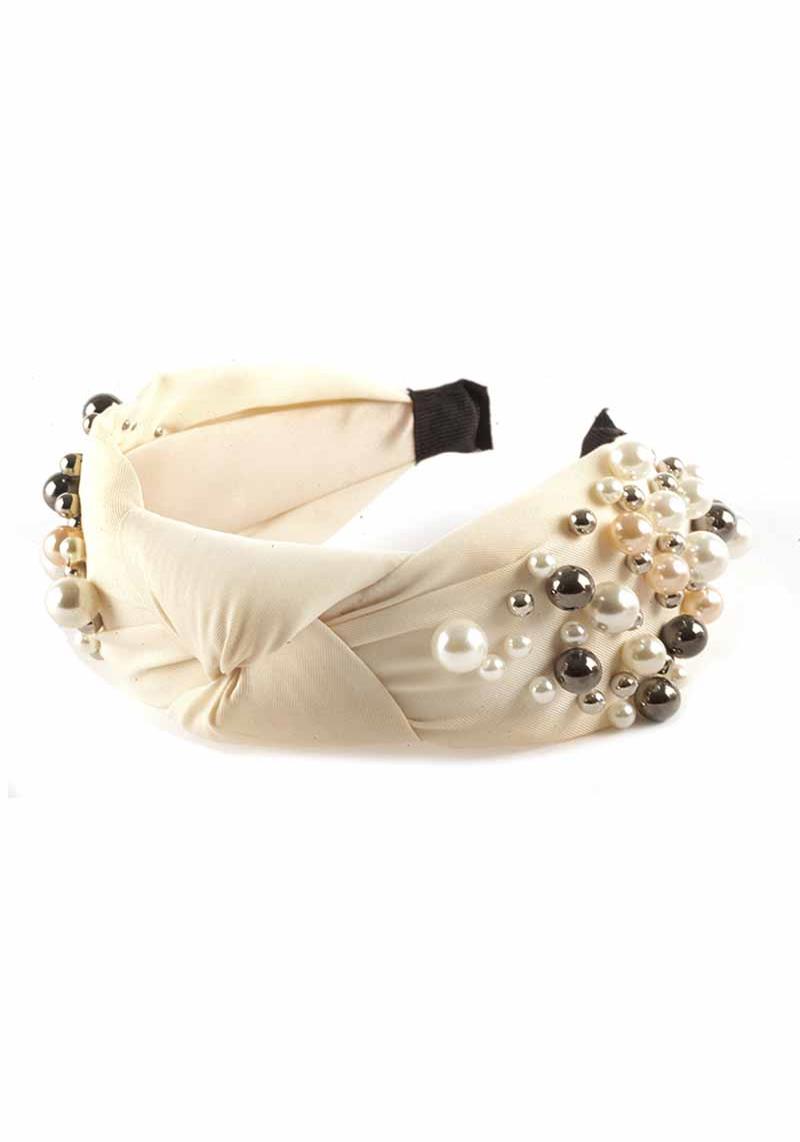 FASHION MULTI COLOR PEARL STUDDED MID KNOT HEADBAND
