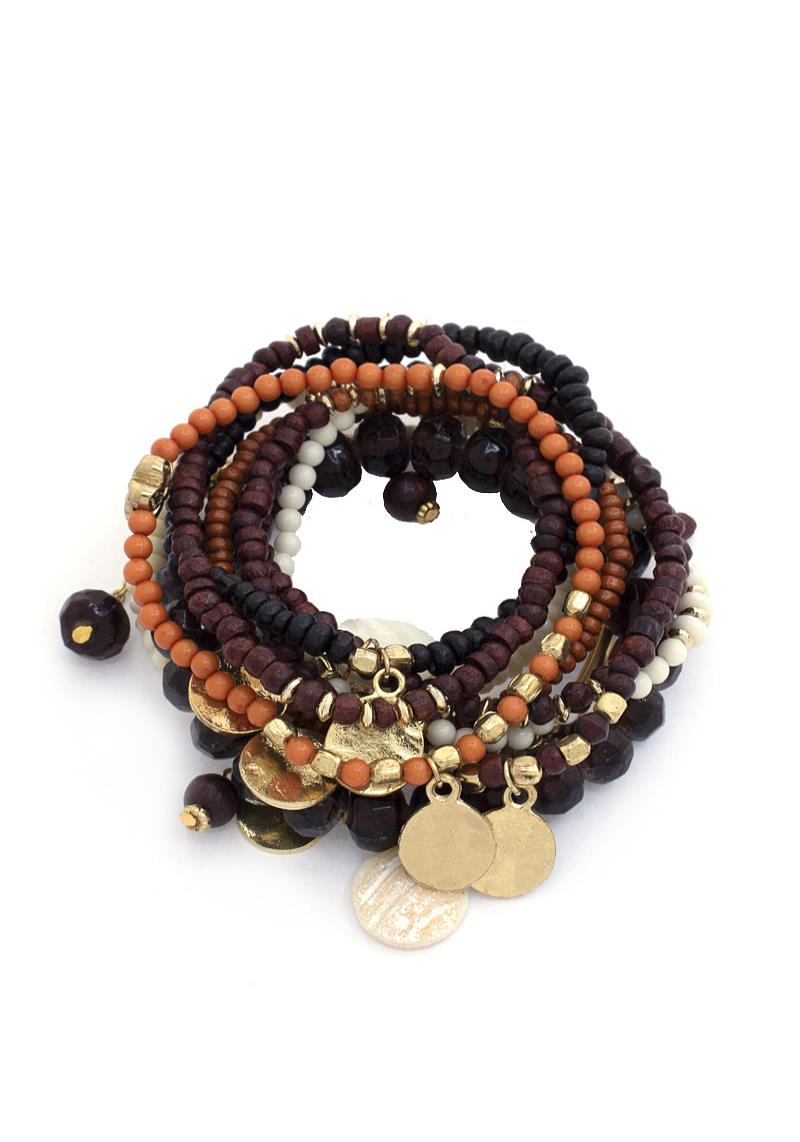 ASSORTED BEAD METAL DISC BRACELET SET